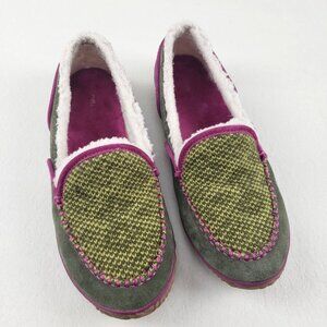 Sorel Tremblant Blanket Moccasin Slipper Womens 11 Green Leather Sherpa Shoe